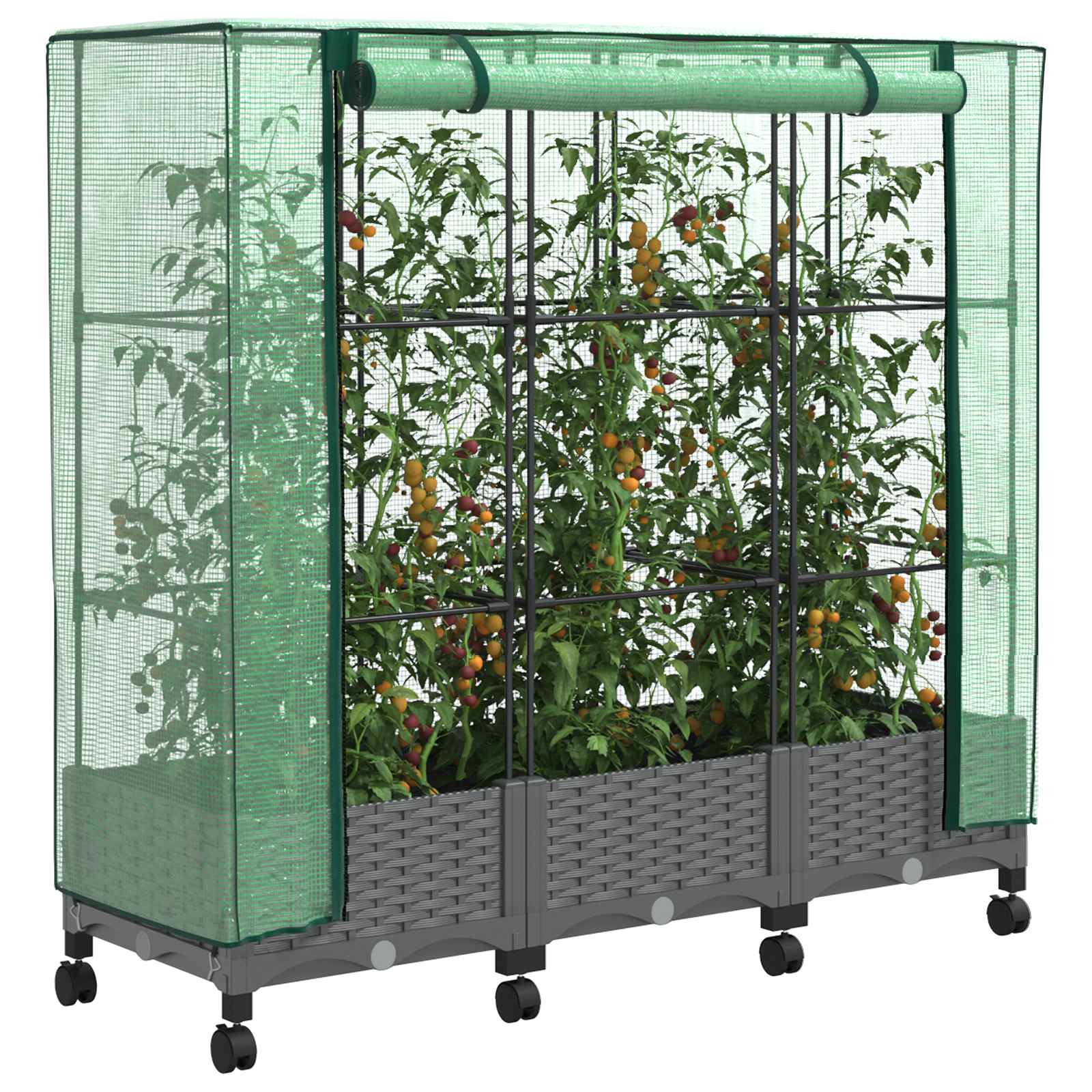 Vaso da Giardino con Copertura per Serra e Ruote 3 pz PP | homemem39