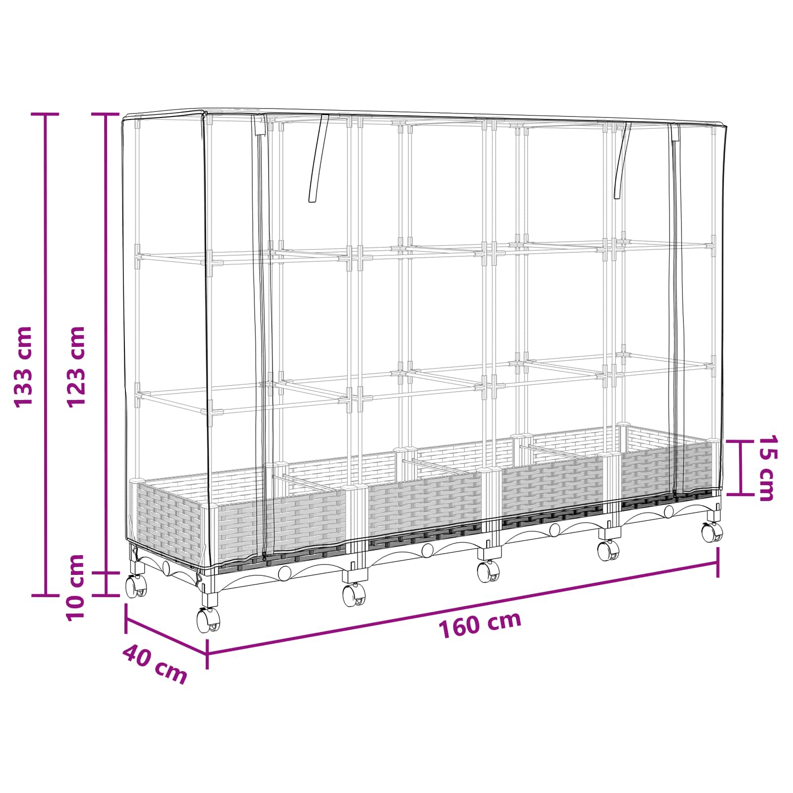 Vaso da Giardino con Copertura per Serra e Ruote 3 pz PP | homemem39