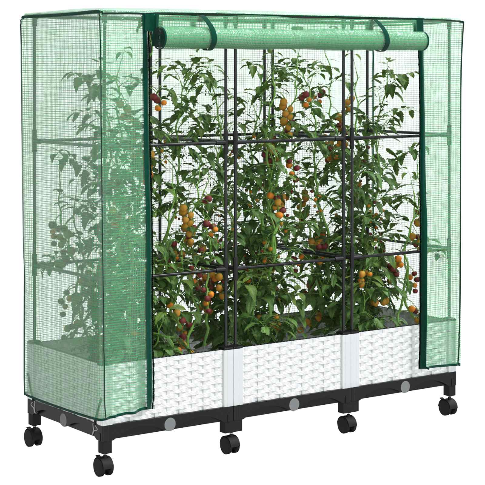 Vaso da Giardino con Copertura per Serra e Ruote 3 pz Bianco PP | homemem39