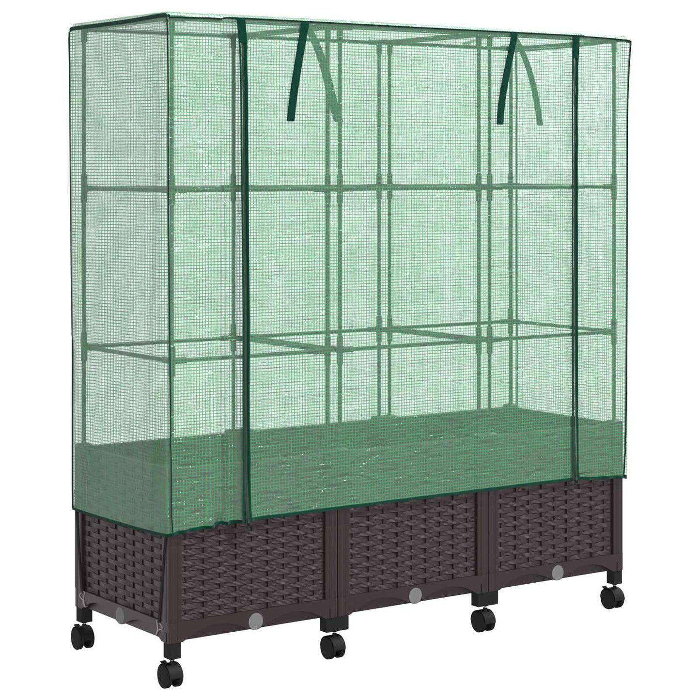 Vaso da Giardino con Copertura per Serra e Ruote 3 pz Marrone | homemem39