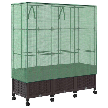 Vaso da Giardino con Copertura per Serra e Ruote 3 pz Marrone | homemem39