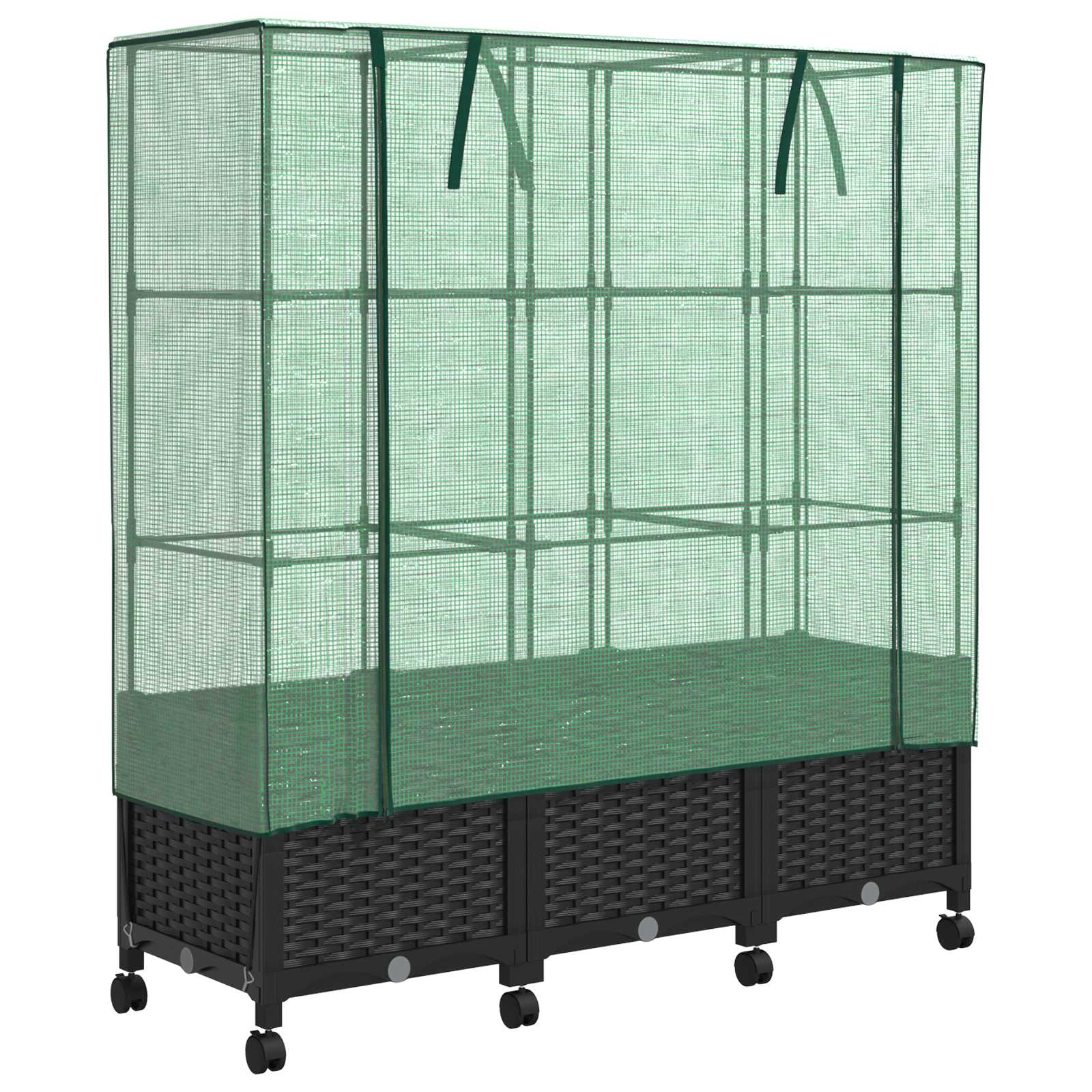 Vaso da Giardino con Copertura per Serra e Ruote 3 pz Nero PP | homemem39