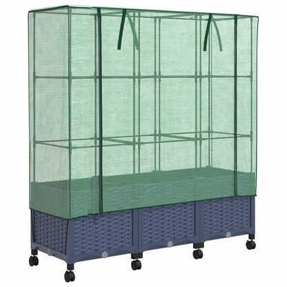 Vaso da Giardino con Copertura per Serra e Ruote 3 pz PP | homemem39