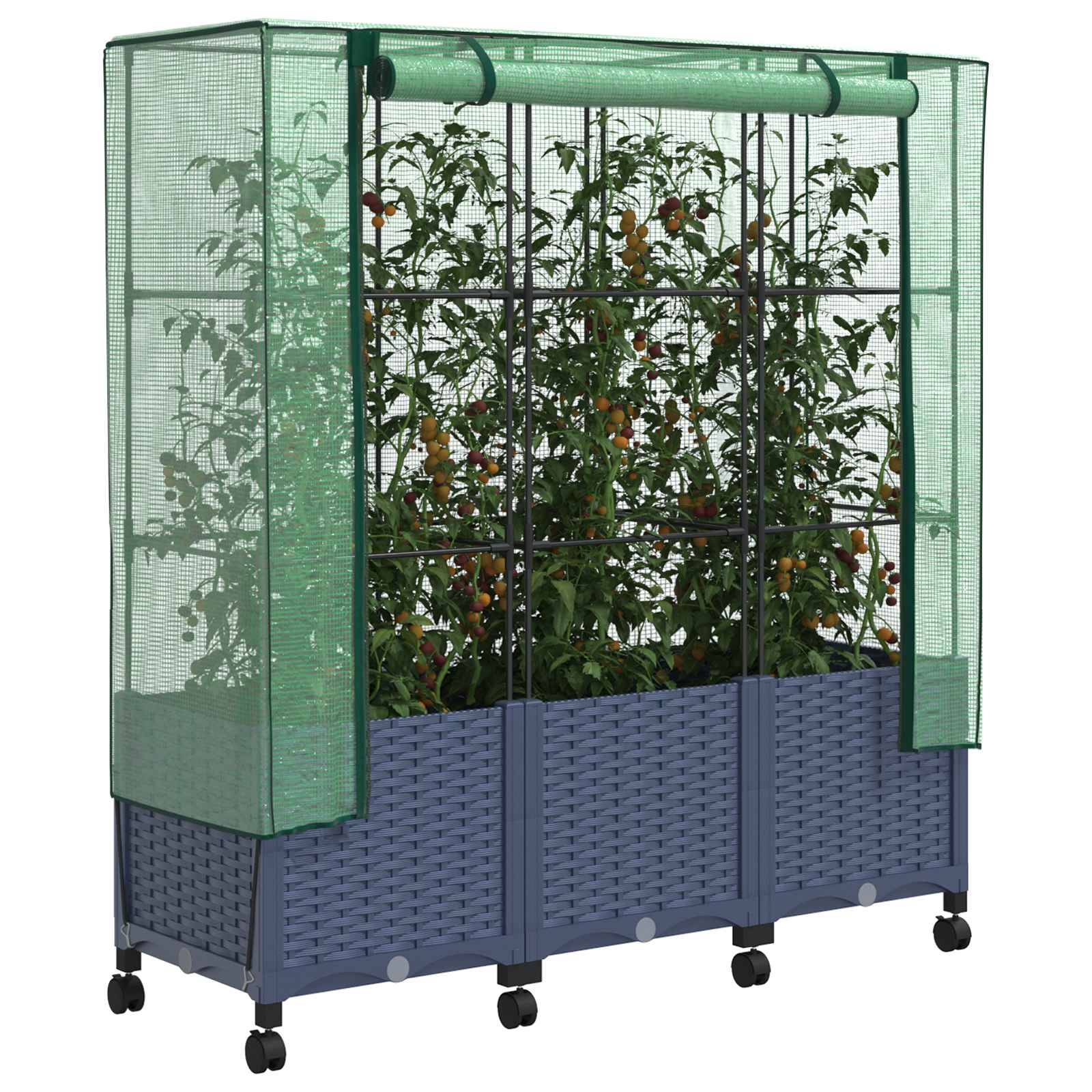 Vaso da Giardino con Copertura per Serra e Ruote 3 pz PP | homemem39