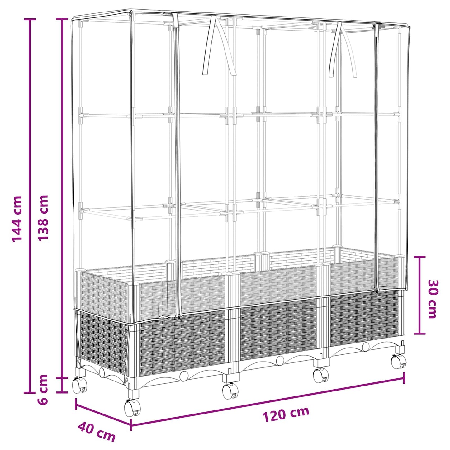 Vaso da Giardino con Copertura per Serra e Ruote 3 pz PP | homemem39