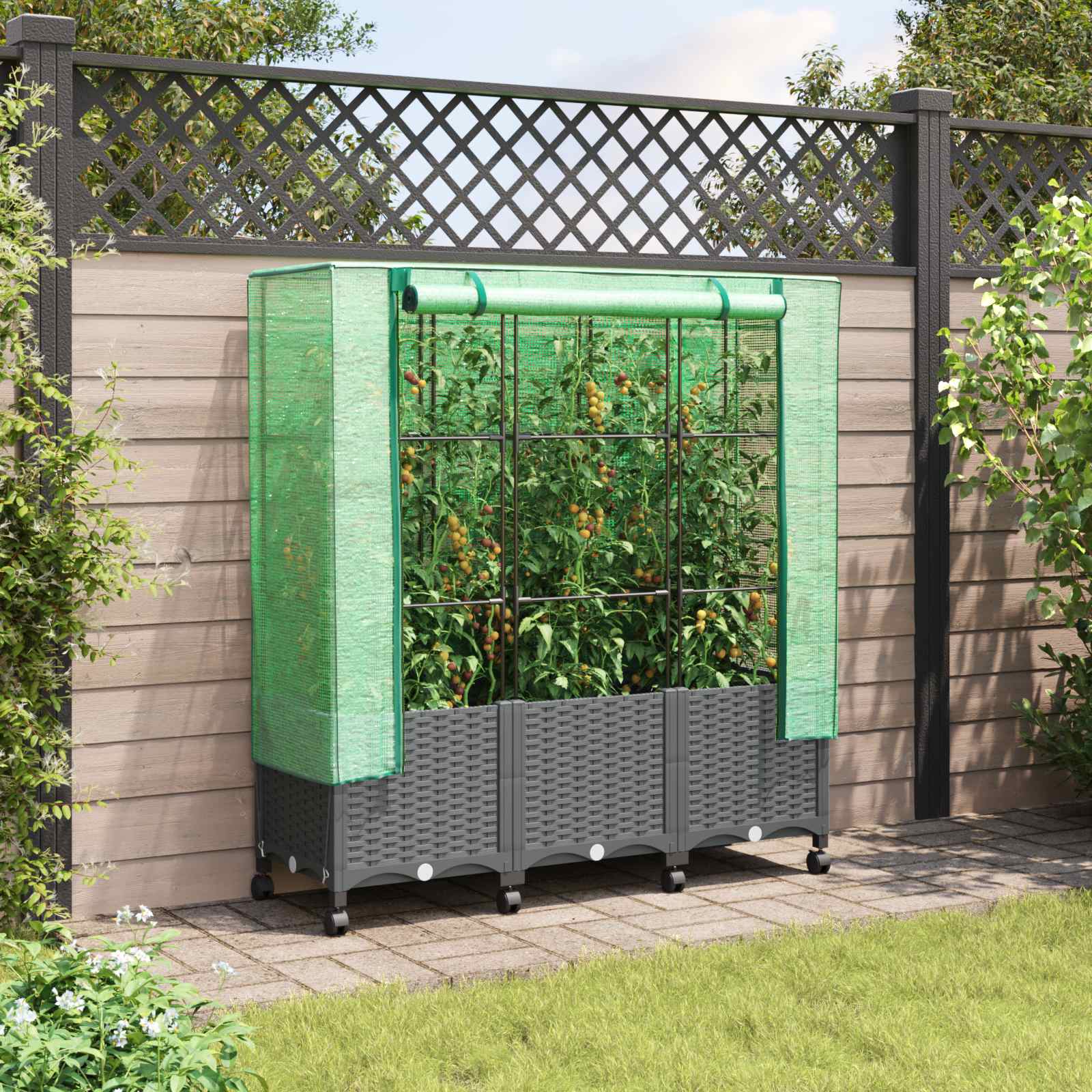 Vaso da Giardino con Copertura per Serra e Ruote 3 pz PP | homemem39