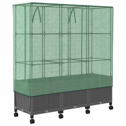 Vaso da Giardino con Copertura per Serra e Ruote 3 pz PP | homemem39