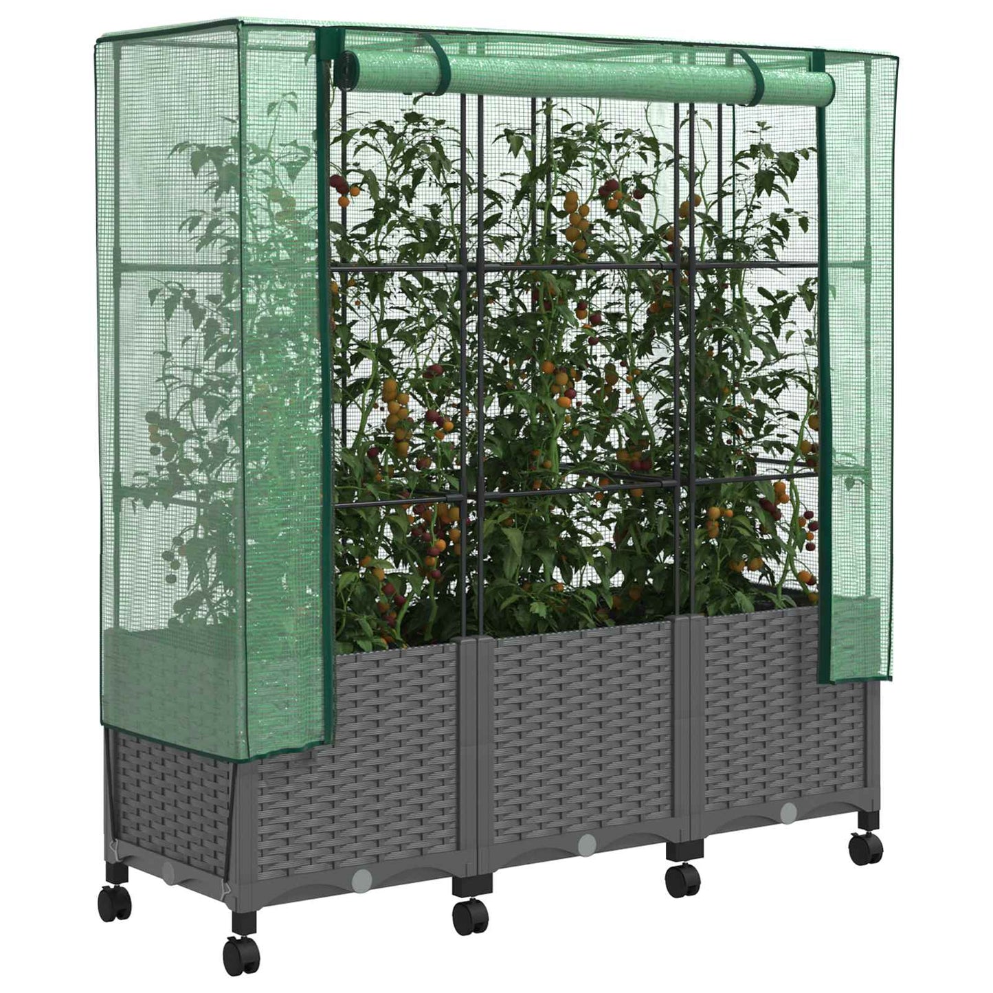Vaso da Giardino con Copertura per Serra e Ruote 3 pz PP | homemem39