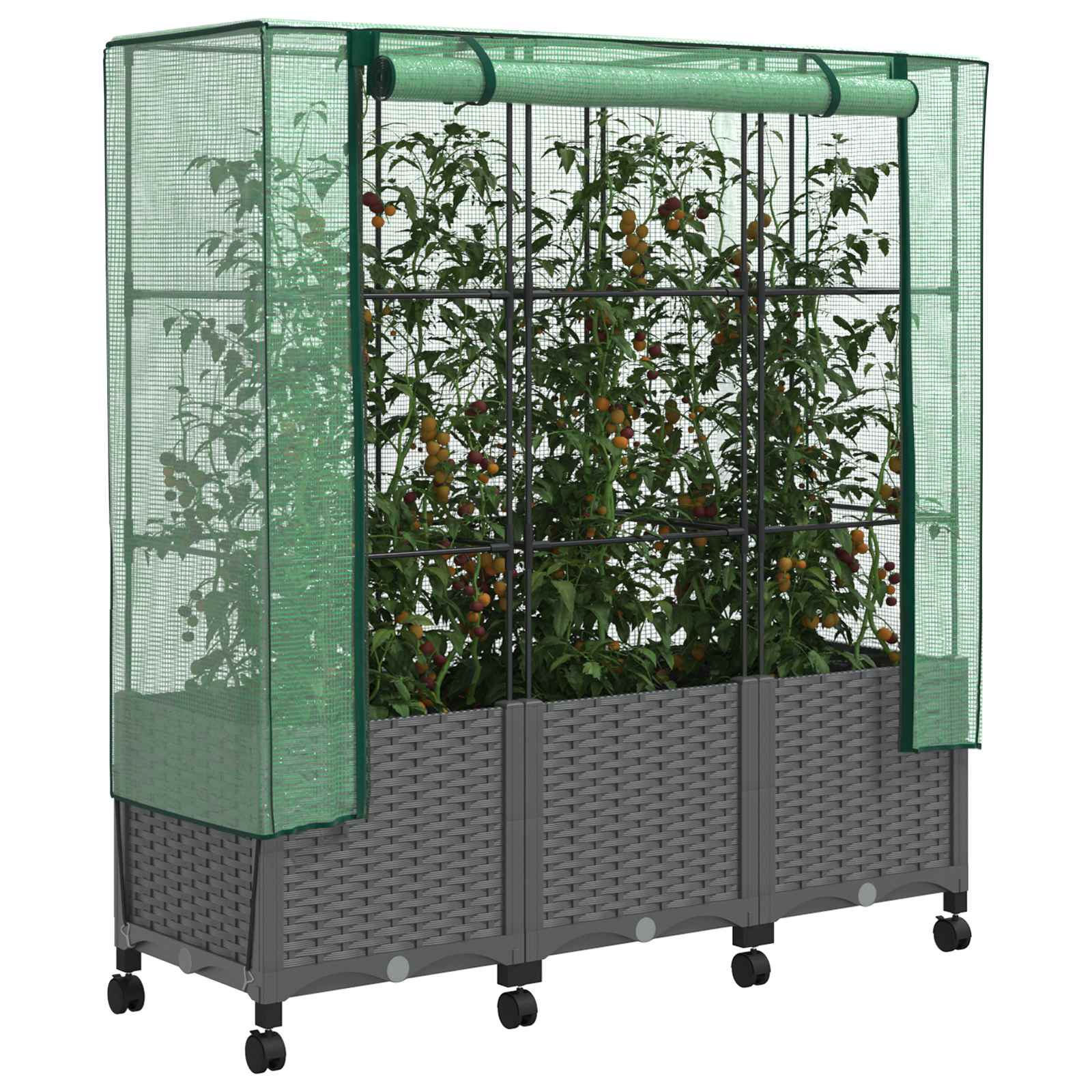 Vaso da Giardino con Copertura per Serra e Ruote 3 pz PP | homemem39