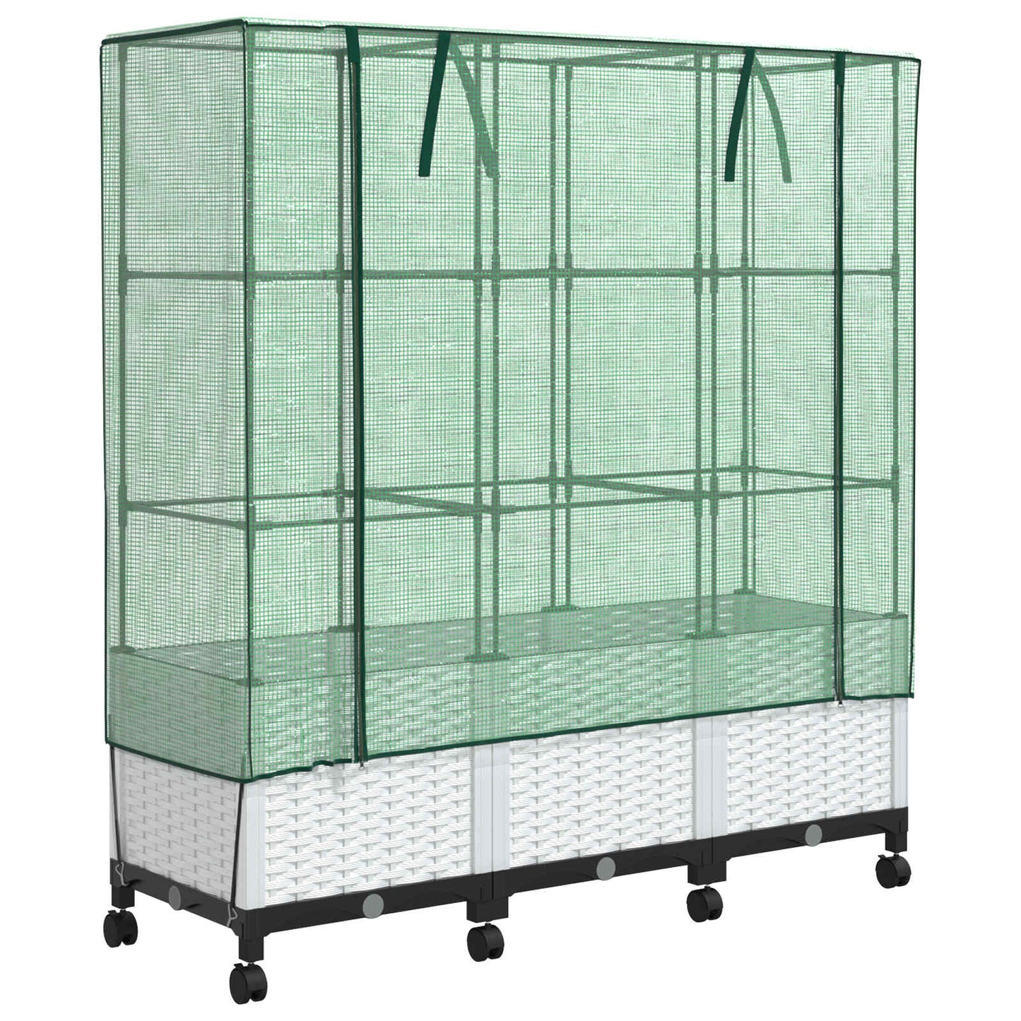 Vaso da Giardino con Copertura per Serra e Ruote 3 pz Bianco PP | homemem39