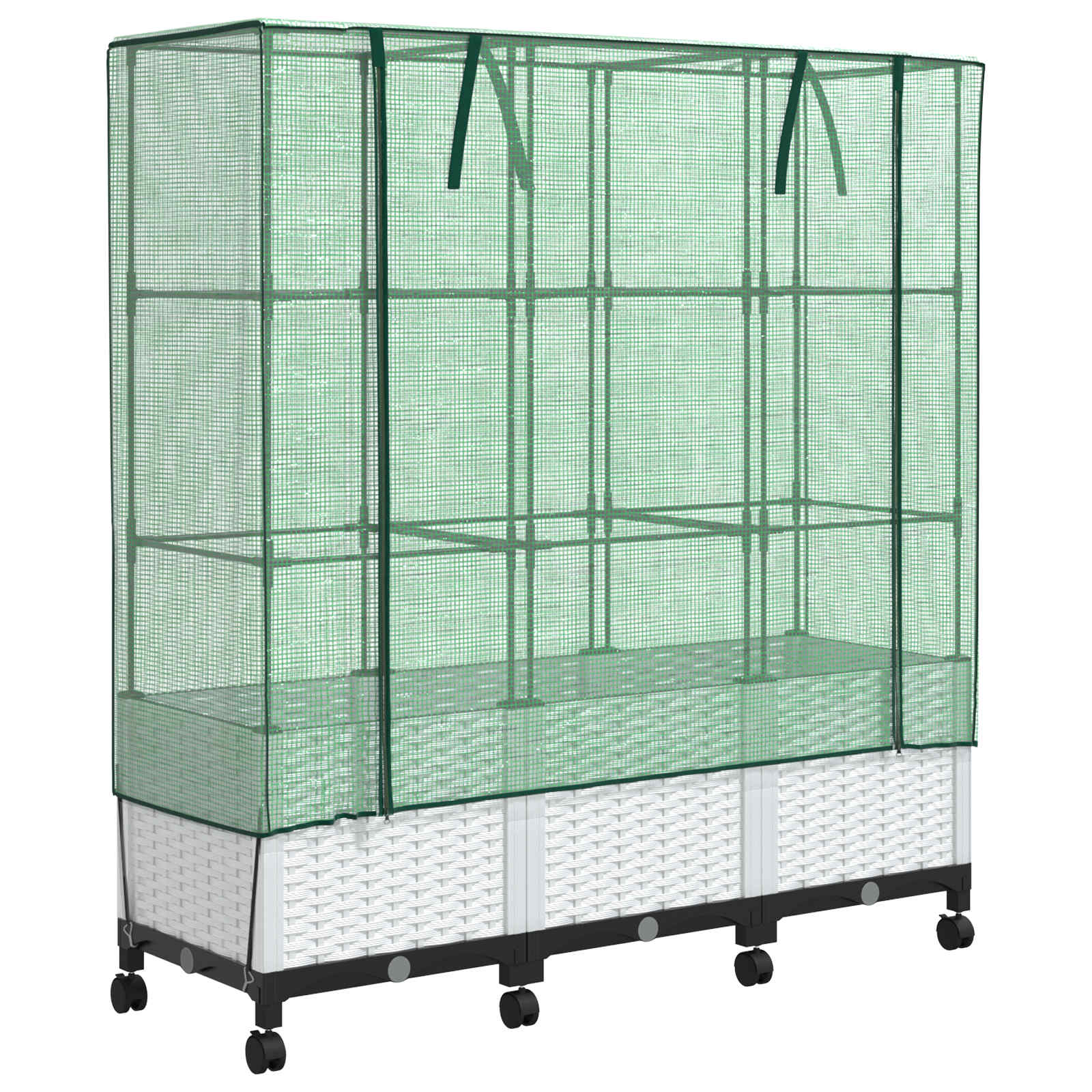 Vaso da Giardino con Copertura per Serra e Ruote 3 pz Bianco PP | homemem39