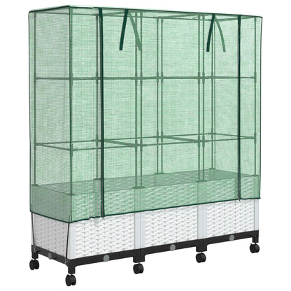 Vaso da Giardino con Copertura per Serra e Ruote 3 pz Bianco PP | homemem39