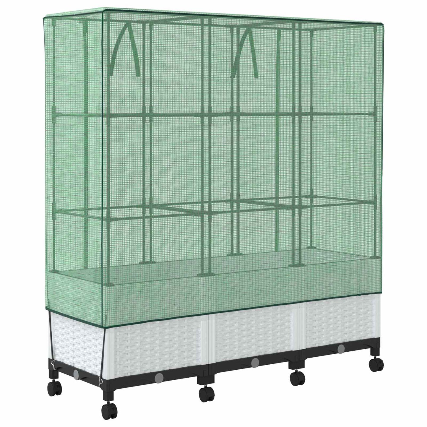 Vaso da Giardino con Copertura per Serra e Ruote 3 pz Bianco PP | homemem39