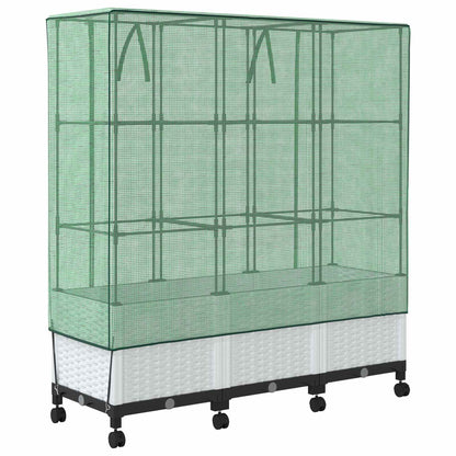 Vaso da Giardino con Copertura per Serra e Ruote 3 pz Bianco PP | homemem39