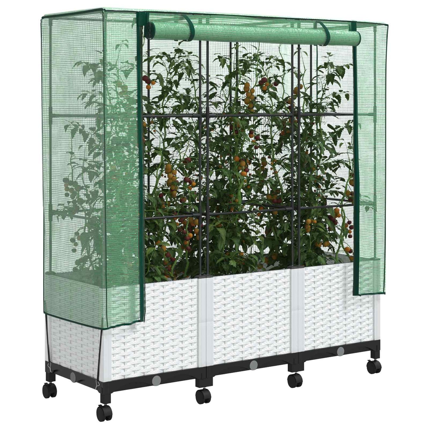 Vaso da Giardino con Copertura per Serra e Ruote 3 pz Bianco PP | homemem39