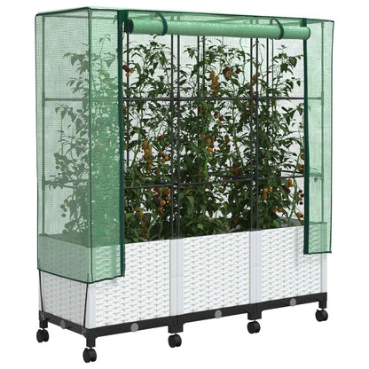 Vaso da Giardino con Copertura per Serra e Ruote 3 pz Bianco PP | homemem39