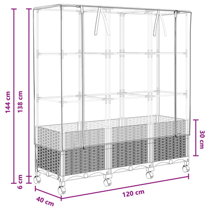 Vaso da Giardino con Copertura per Serra e Ruote 3 pz Bianco PP | homemem39