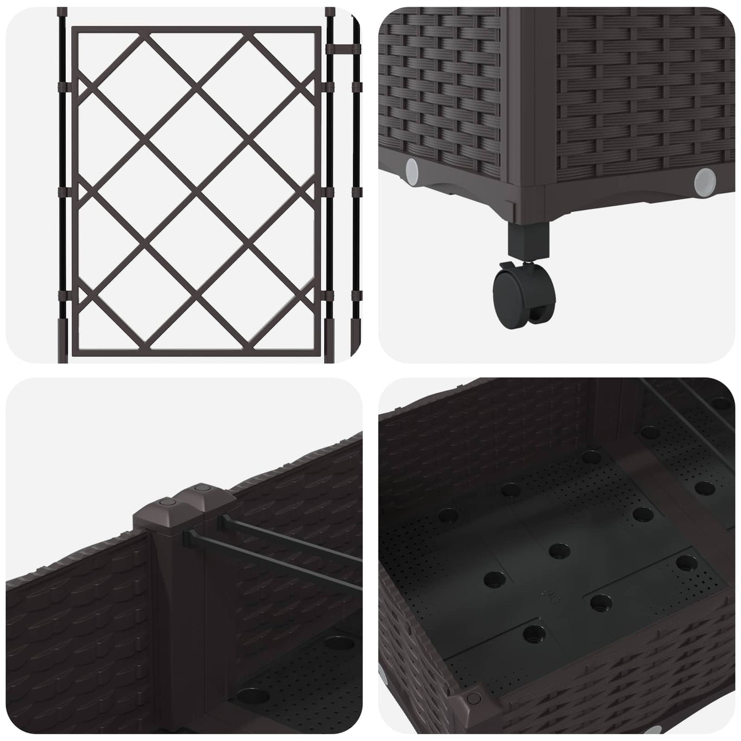 Vaso da giardino con grigliato e ruote 3 pz Marrone PP | homemem39