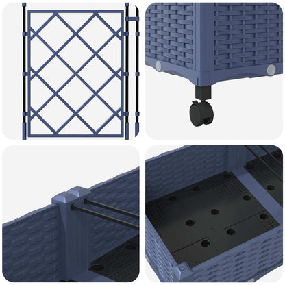 Vaso da giardino con grigliato e ruote 3 pz Grigio PP | homemem39