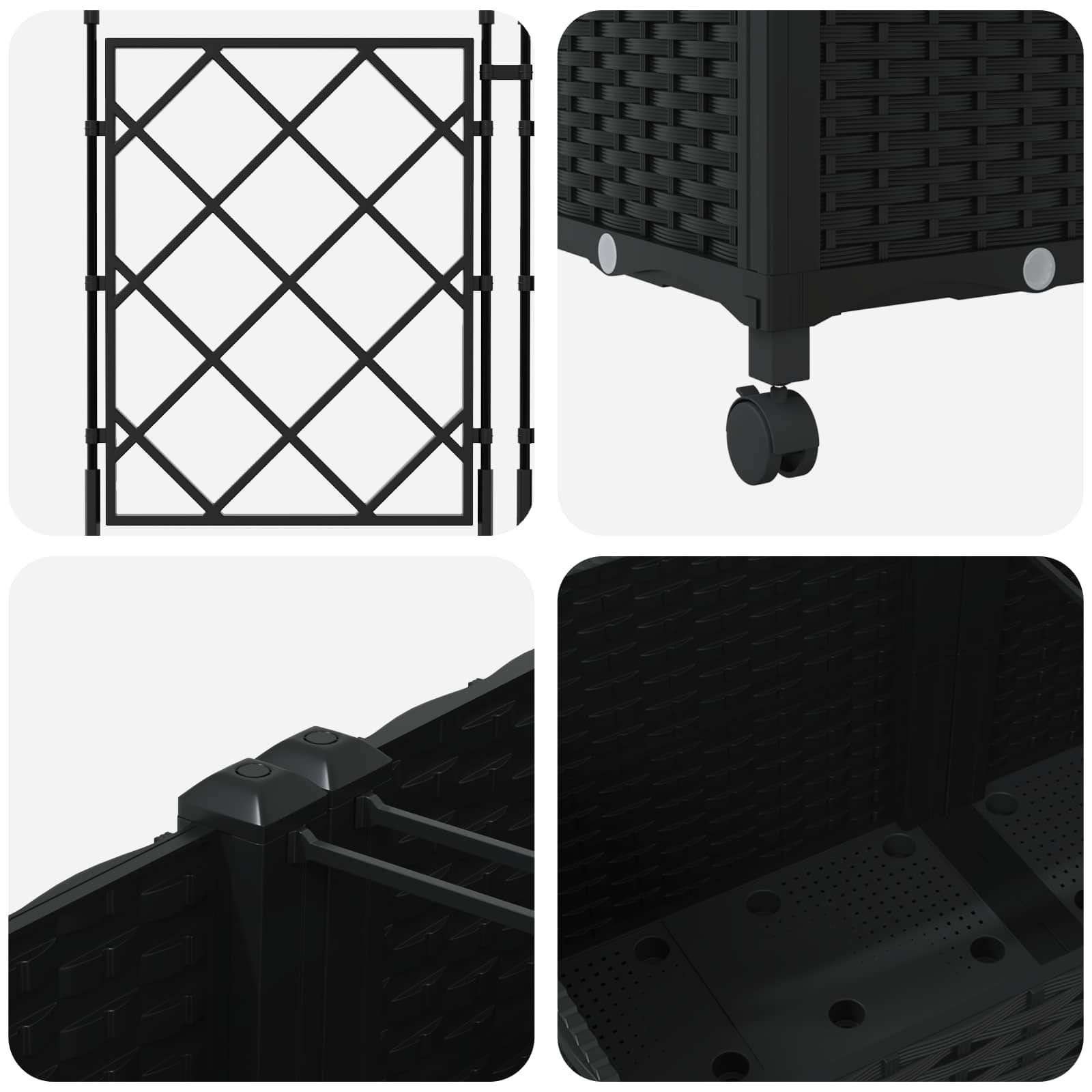 Vaso da giardino con grigliato e ruote 3 pz Nero PP | homemem39