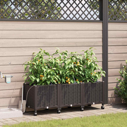 Vaso da Giardino con Irrigazione e Ruote 3 pz Marrone PP | homemem39