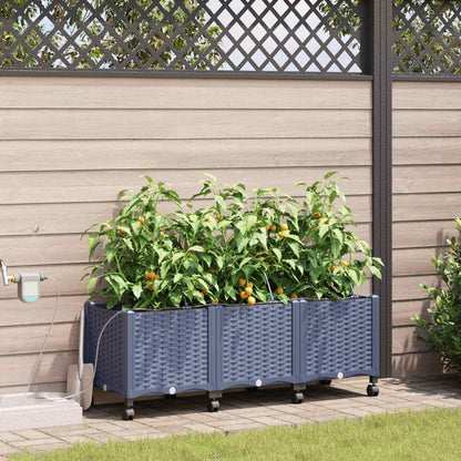 Vaso da Giardino con Irrigazione e Ruote 3 pz Grigio PP | homemem39