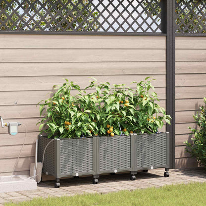 Vaso da Giardino con Irrigazione e Ruote 3 pz Grigio Chiaro PP | homemem39