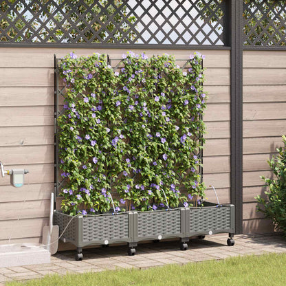 Vaso da Giardino con Irrigazione e Ruote 3 pz Grigio Chiaro PP