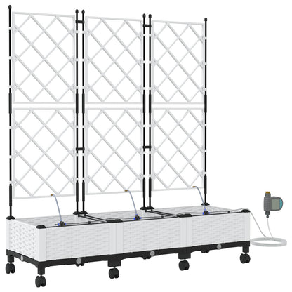 Vaso da Giardino con Irrigazione e Ruote 3 pz Bianco PP
