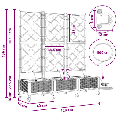 Vaso da Giardino con Irrigazione e Ruote 3 pz Bianco PP | homemem39