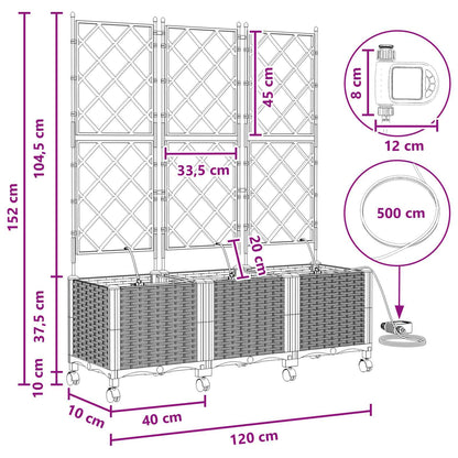 Vaso da Giardino con Irrigazione e Ruote 3 pz Grigio Chiaro PP | homemem39