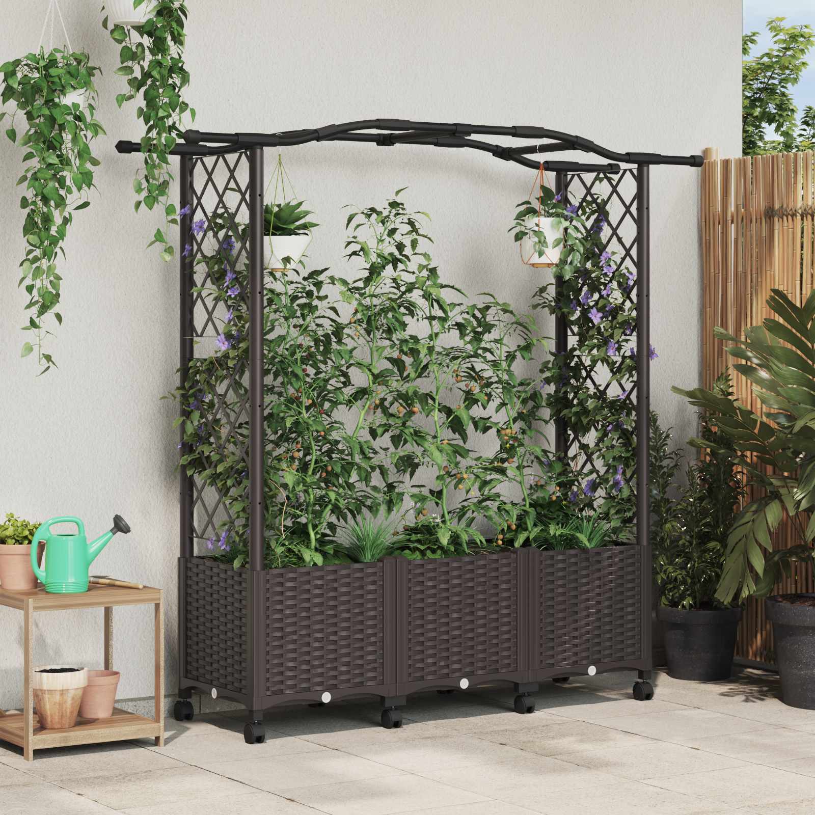 Letto Rialzato con Griglia e Tetto Marrone 164 x 40 x 144 cm PP | homemem39