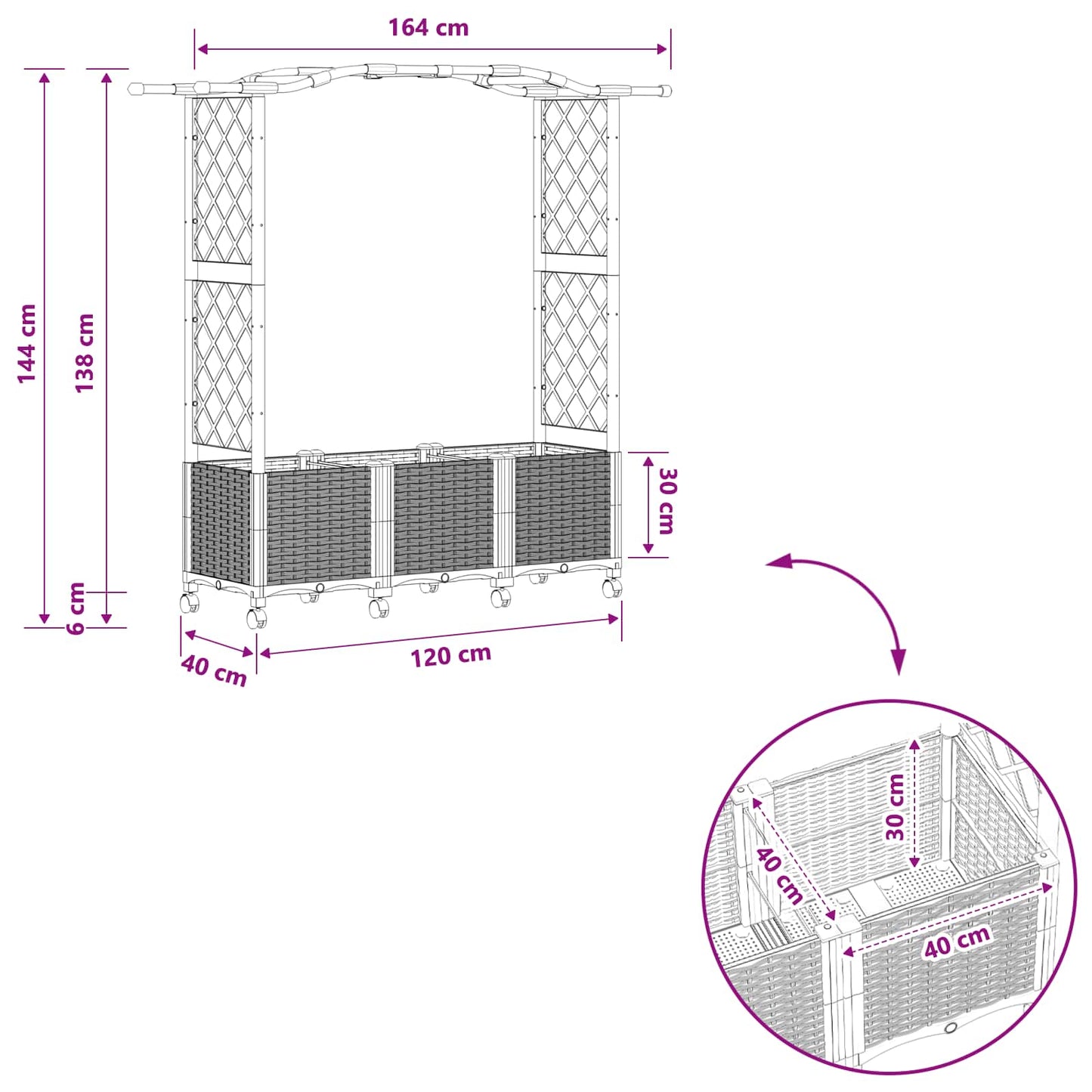 Letto Rialzato con Griglia e Tetto Grigio 164 x 40 x 144 cm PP | homemem39