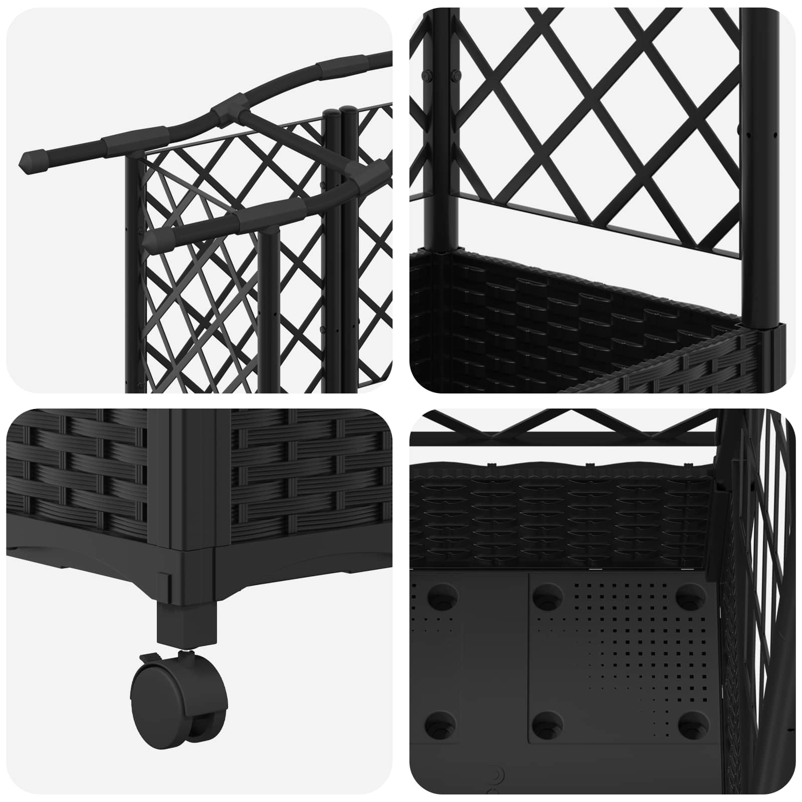 Letto Rialzato con Griglia e Tetto Nero 163 x 40 x 129 cm PP | homemem39