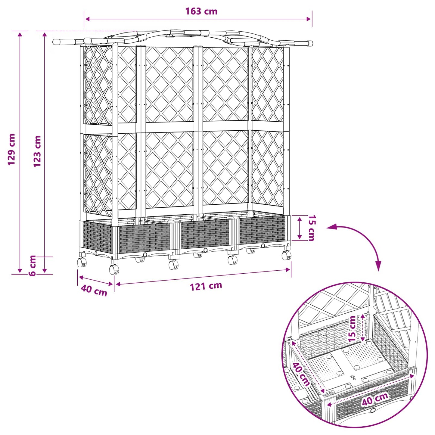 Letto Rialzato con Griglia e Tetto Grigio 163 x 40 x 129 cm PP | homemem39