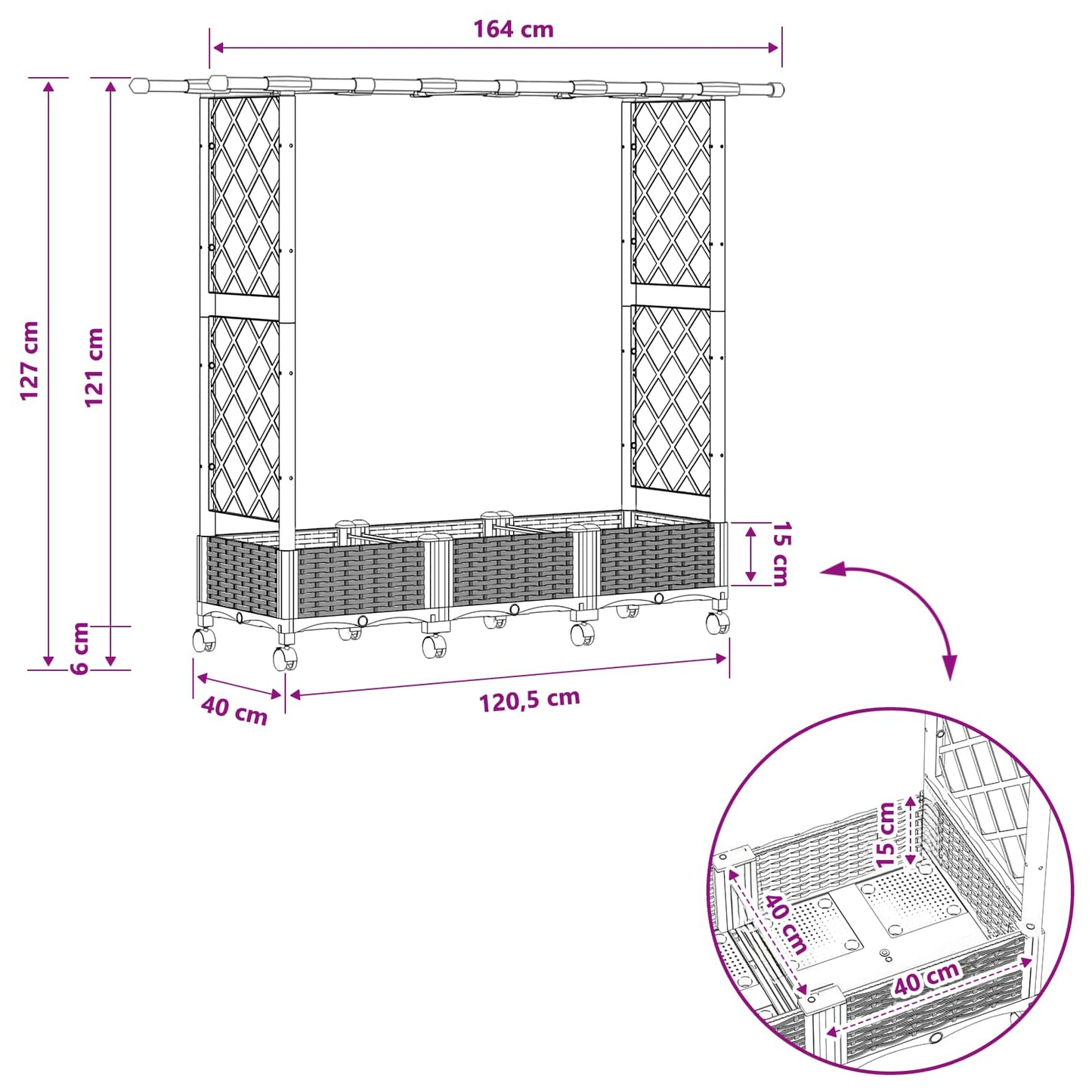 Letto Rialzato con Griglia e Tetto Nero 164 x 40 x 127 cm PP | homemem39