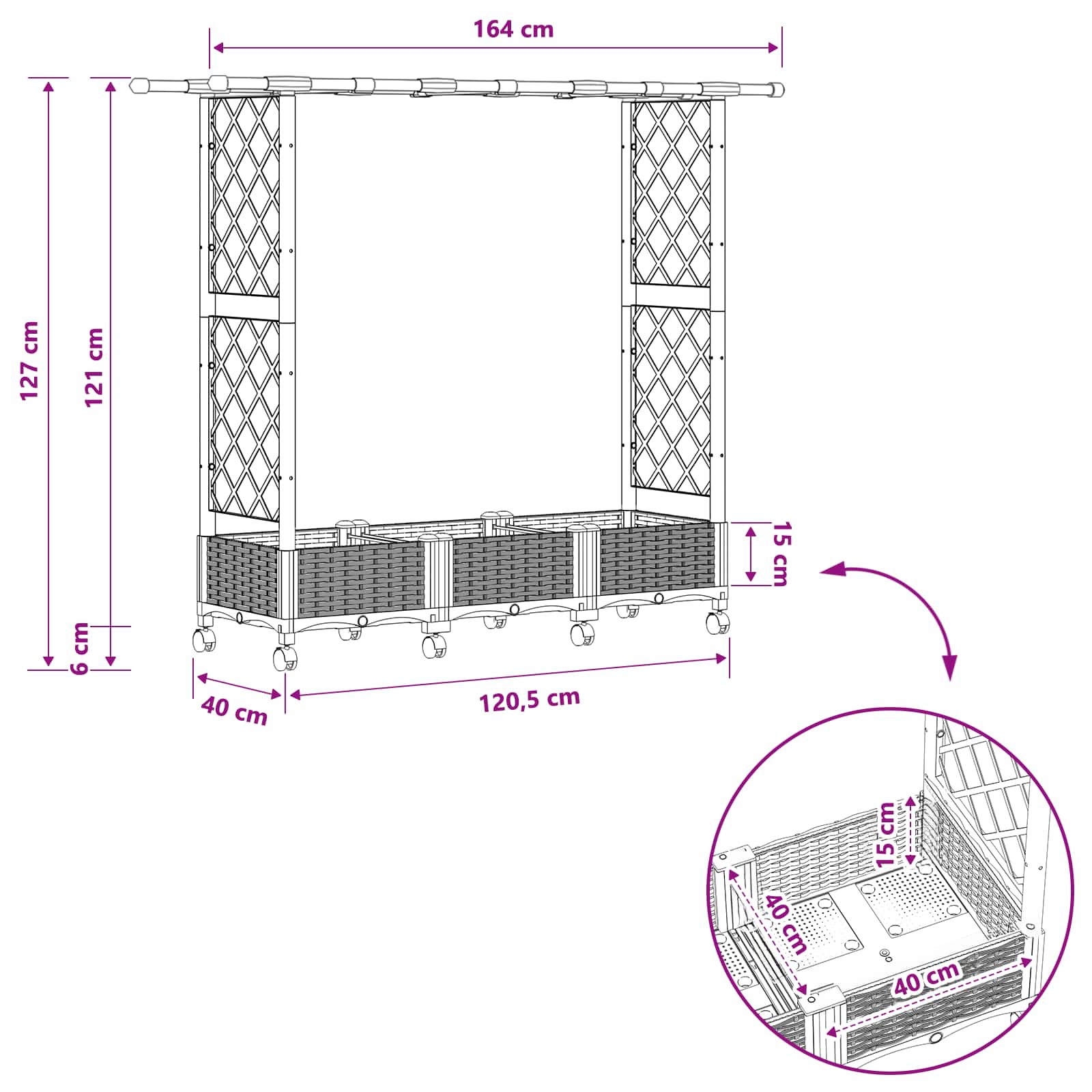 Letto Rialzato con Griglia e Tetto Nero 164 x 40 x 127 cm PP | homemem39
