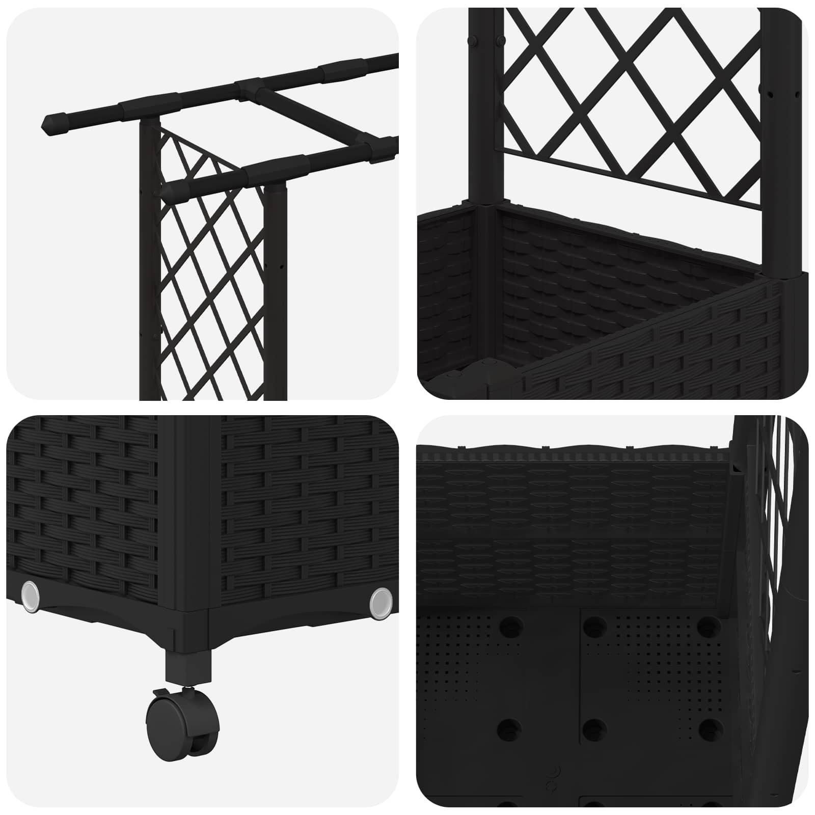 Letto Rialzato con Griglia e Tetto Nero 162,5 x 40 x 142 cm PP | homemem39