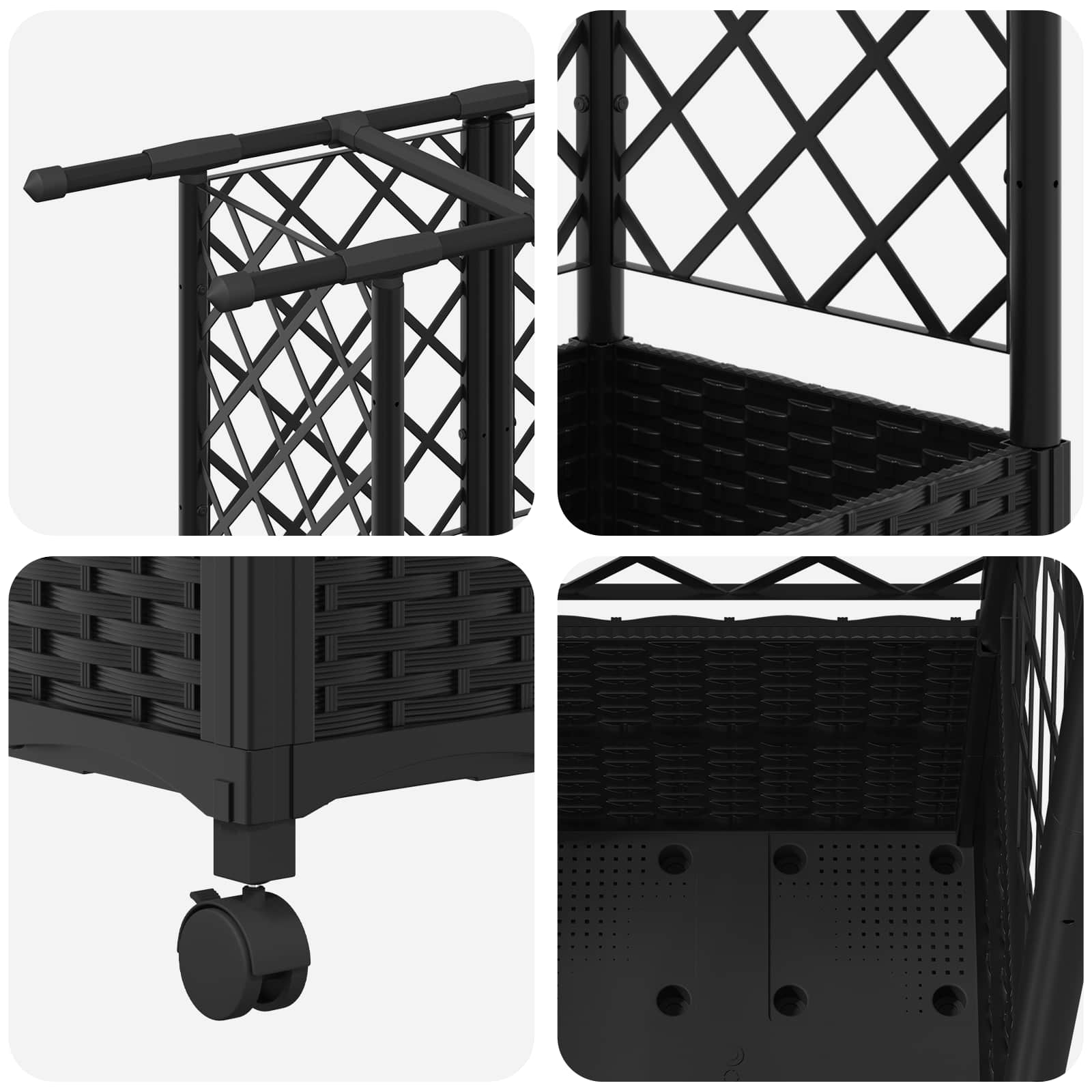 Letto Rialzato con Griglia e Tetto Nero 163,5 x 40 x 142 cm PP | homemem39