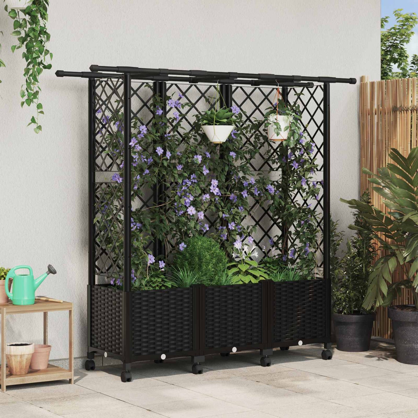Letto Rialzato con Griglia e Tetto Nero 163,5 x 40 x 142 cm PP | homemem39