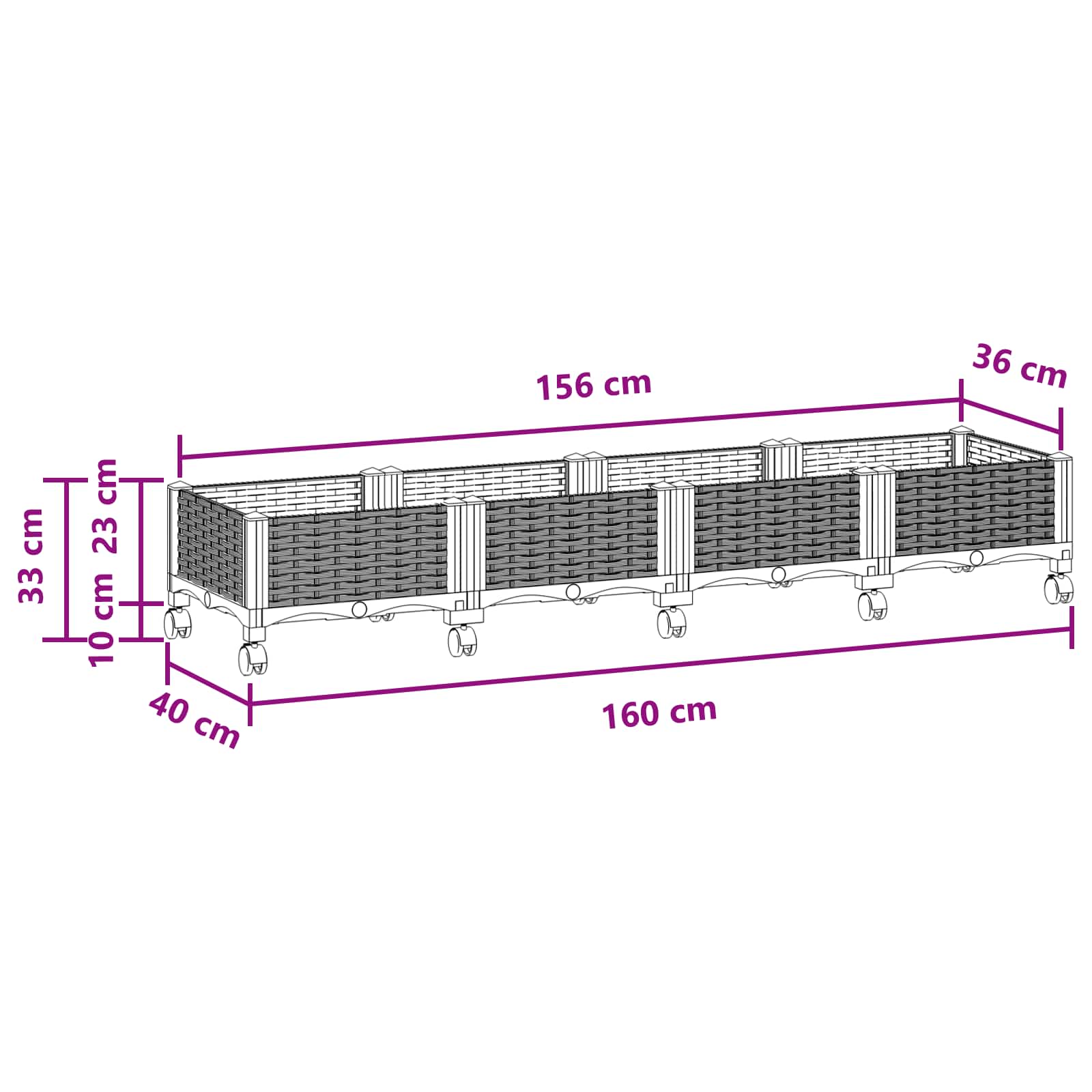 Vaso da Giardino con Ruote Marrone 160 x 40 x 29 cm PP | homemem39
