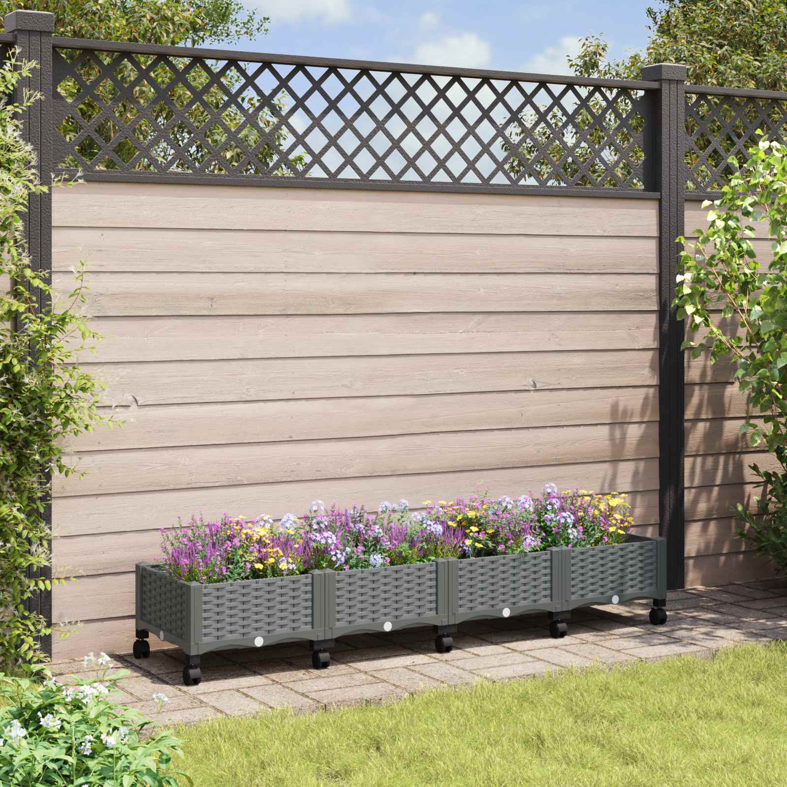 Vaso da Giardino con Ruote Grigio Chiaro 160 x 40 x 33 cm PP | homemem39