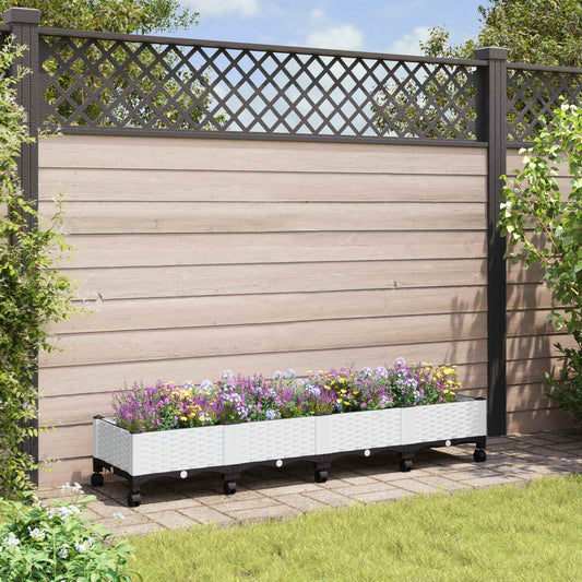 Vaso da Giardino con Ruote Bianco 160 x 40 x 33 cm PP | homemem39