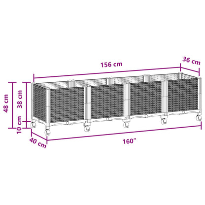 Vaso da Giardino con Ruote Marrone 160 x 40 x 44 cm PP | homemem39
