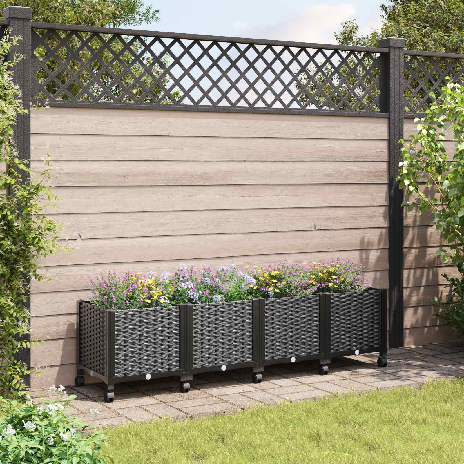 Vaso da Giardino con Ruote Nero 160 x 40 x 44 cm PP | homemem39