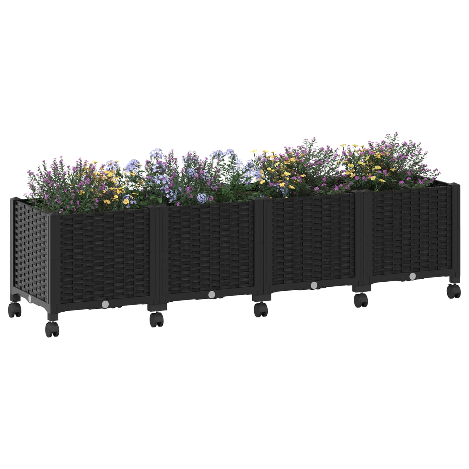 Vaso da Giardino con Ruote Nero 160 x 40 x 44 cm PP | homemem39