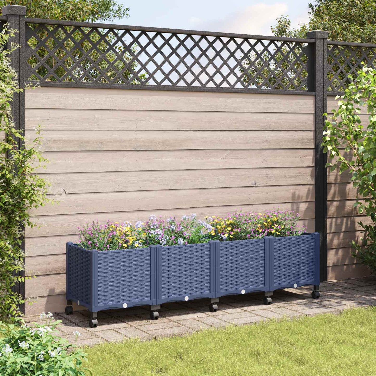 Vaso da Giardino con Ruote Blu Grigio 160 x 40 x 48 cm PP | homemem39