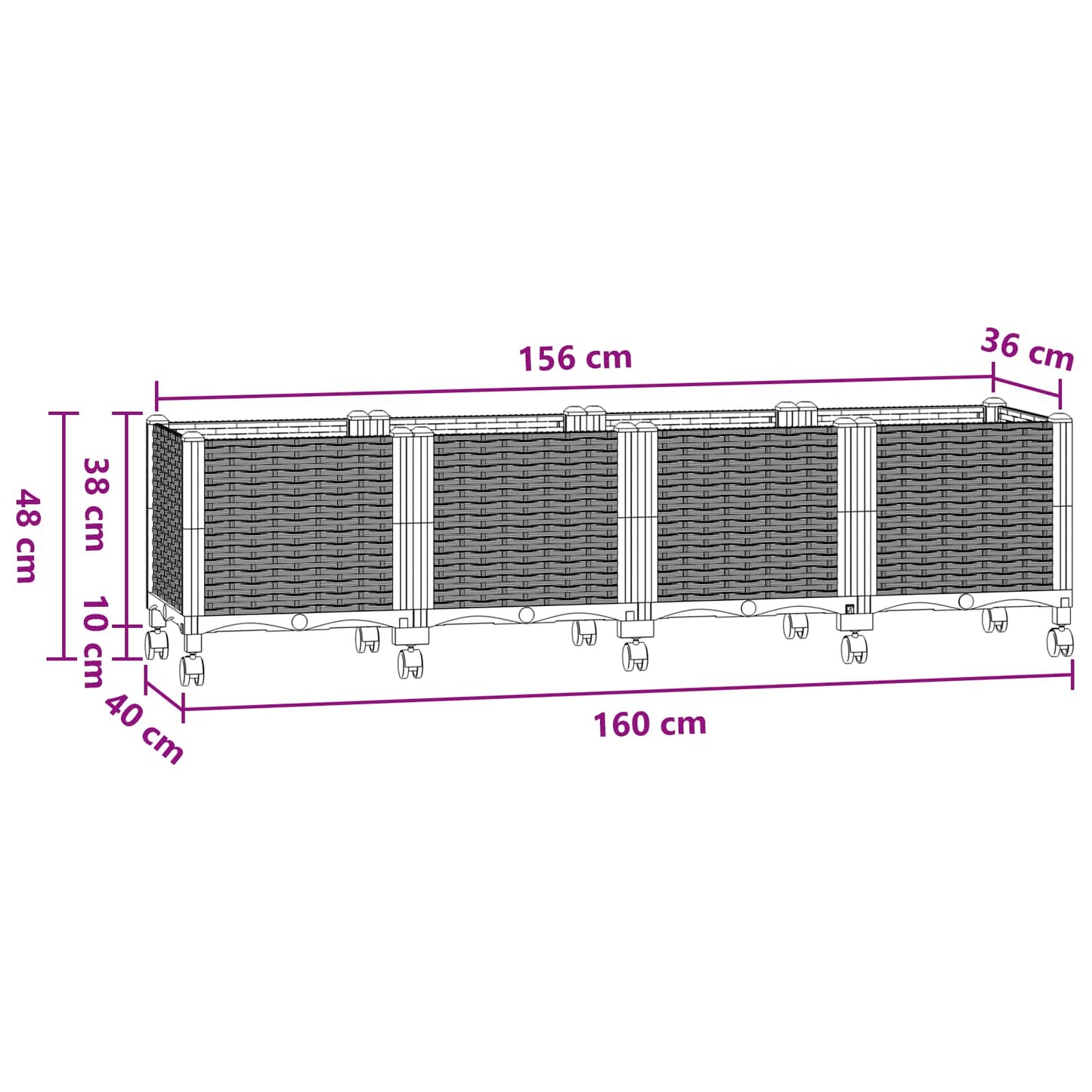 Vaso da Giardino con Ruote Blu Grigio 160 x 40 x 48 cm PP | homemem39