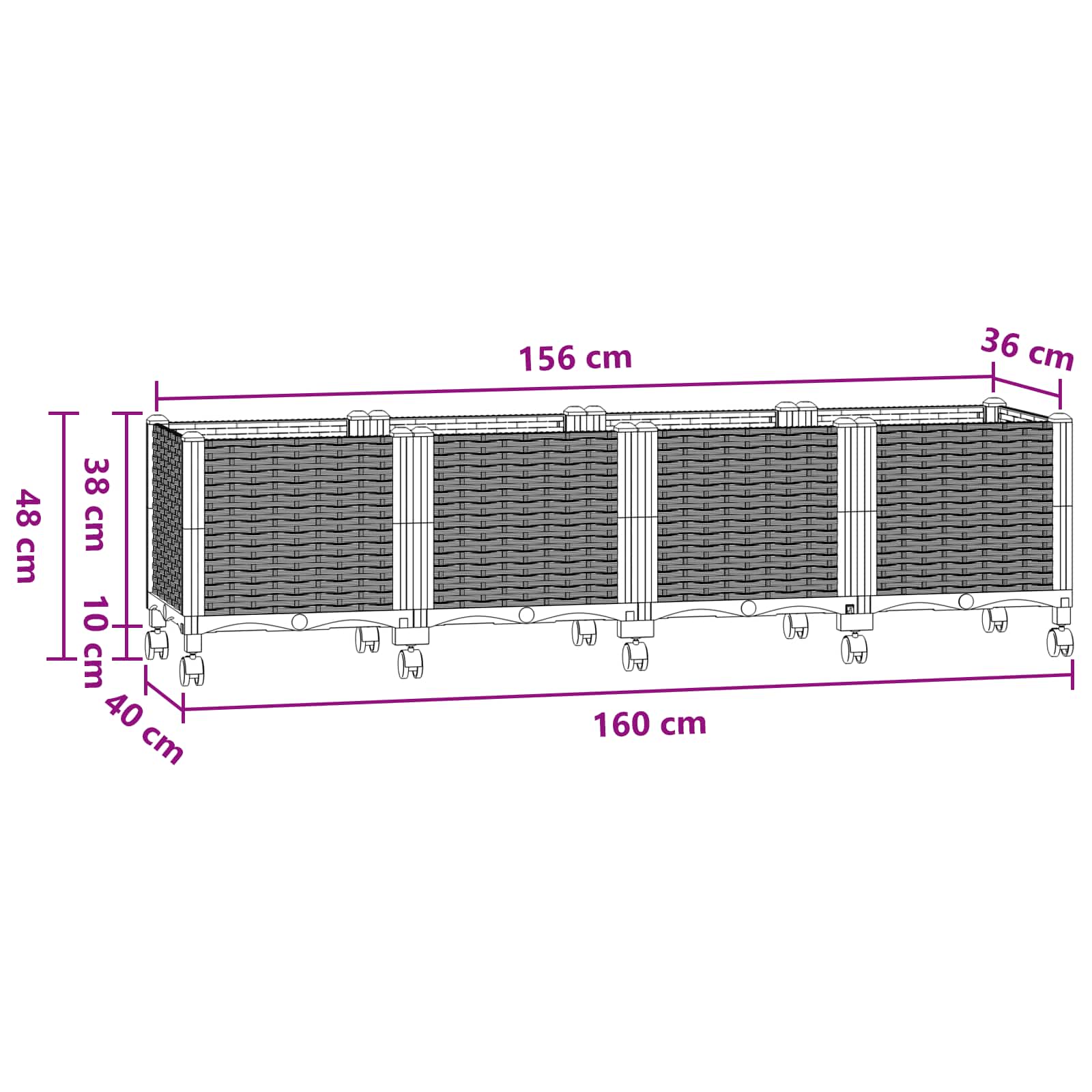 Vaso da Giardino con Ruote Blu Grigio 160 x 40 x 48 cm PP | homemem39