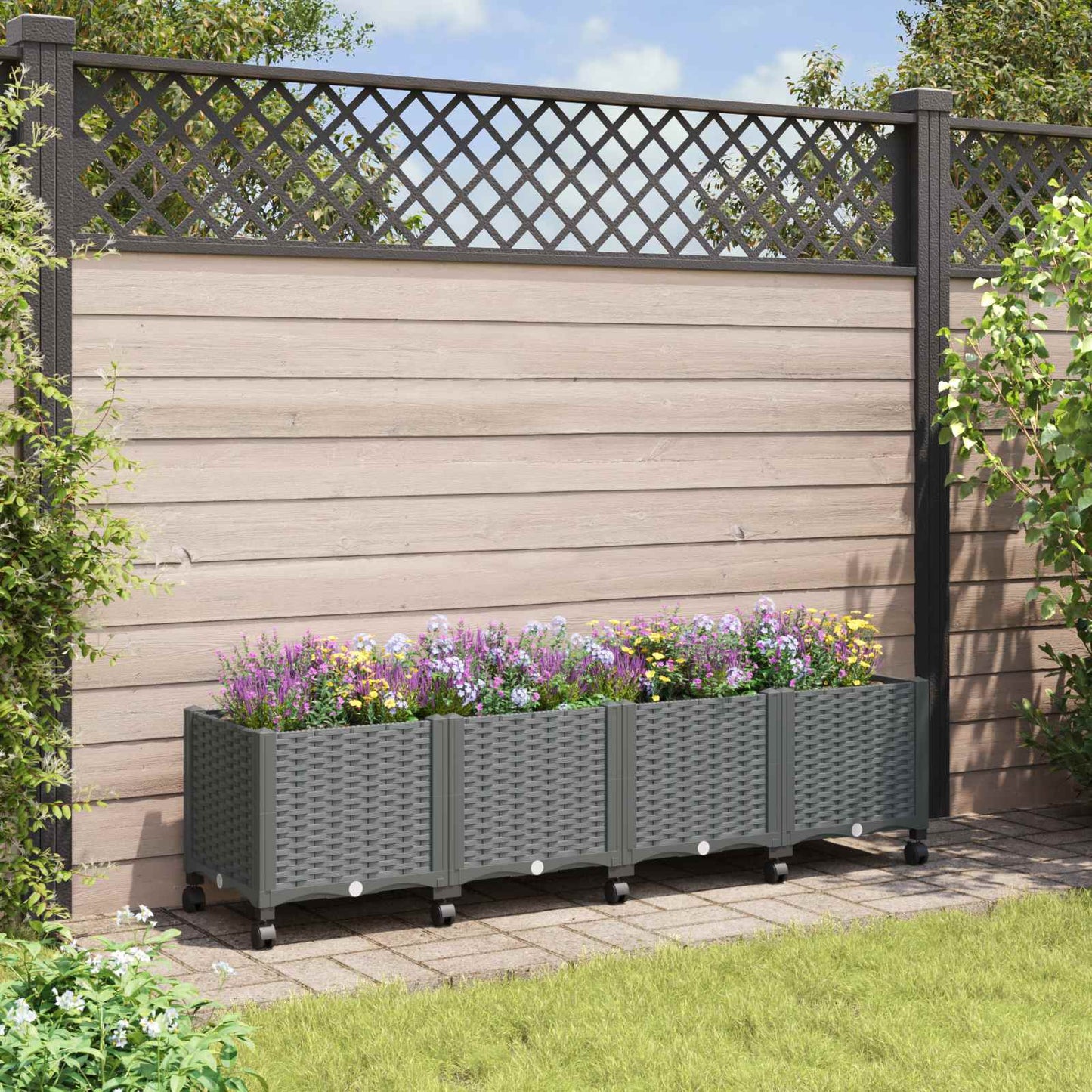 Vaso da Giardino con Ruote Grigio Chiaro 160 x 40 x 48 cm PP | homemem39